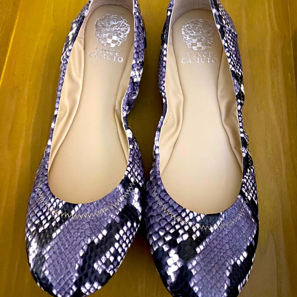 Snakeskin patterned Vince ballet flats